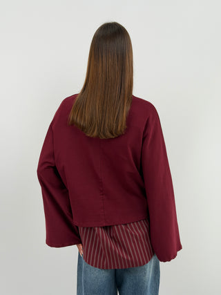 Maglia in Cotone Manica Ampia Bordeaux