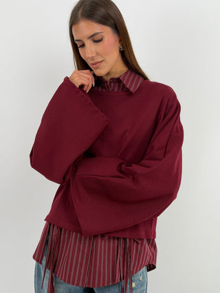 Maglia in Cotone Manica Ampia Bordeaux