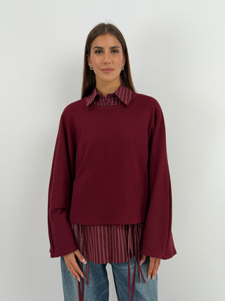 Maglia in Cotone Manica Ampia Bordeaux
