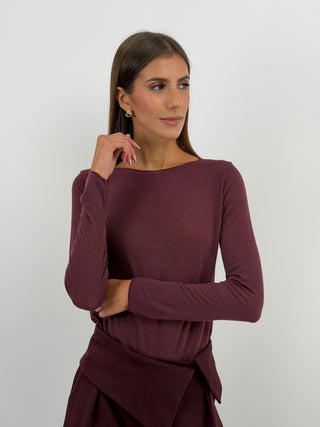 Maglia Ultralight con Cashmere Bordeaux - Maglia bordeaux in tessuto morbido e sottile con cashmere, girocollo e maniche lunghe. | Paloma Store