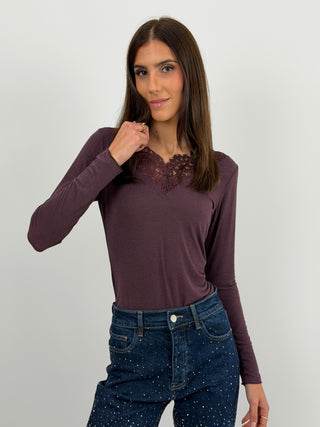 Maglia Ultralight con Cashmere e Pizzo Burgundy