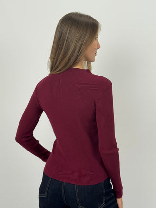 Maglia a Costine con Cut-Out Bordeaux