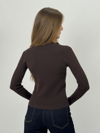 Maglia a Costine con Cut-Out Marrone