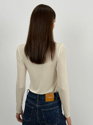 Maglia Ultralight con Cashmere e Pizzo Crema