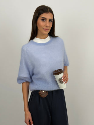 Maglia Kid Mohair Ultrafine a Manica Corta Azzurra