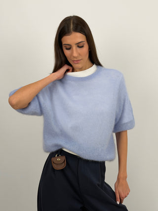 Maglia Kid Mohair Ultrafine a Manica Corta Azzurra
