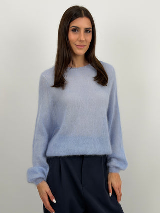 Maglia Kid Mohair Ultrafine a Maniche Lunghe Azzurra