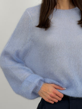 Maglia Kid Mohair Ultrafine a Maniche Lunghe Azzurra