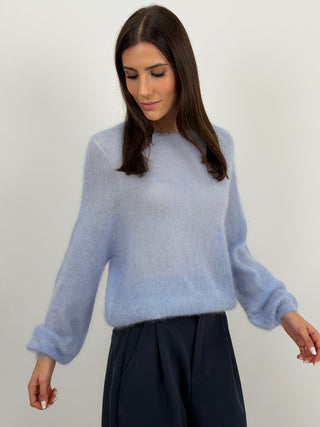 Maglia Kid Mohair Ultrafine a Maniche Lunghe Azzurra