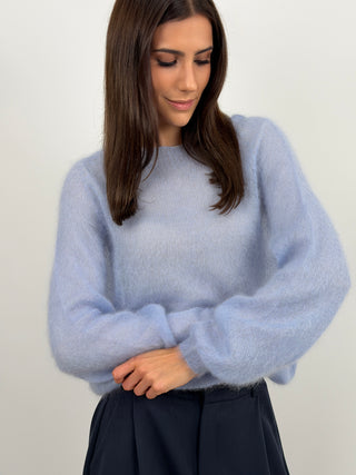 Maglia Kid Mohair Ultrafine a Maniche Lunghe Azzurra