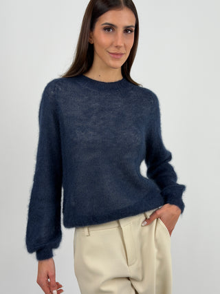 Maglia Kid Mohair Ultrafine a Maniche Lunghe Blu