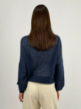 Maglia Kid Mohair Ultrafine a Maniche Lunghe Blu