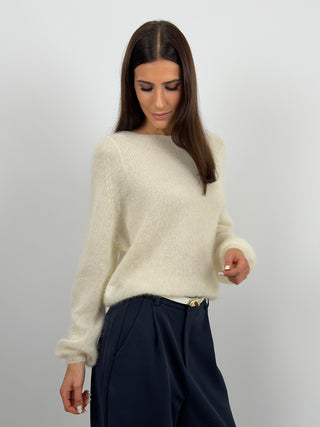 Maglia Kid Mohair Ultrafine a Maniche Lunghe Burro