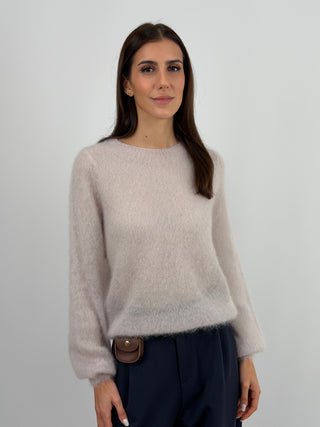 Maglia Kid Mohair Ultrafine a Maniche Lunghe Cipria