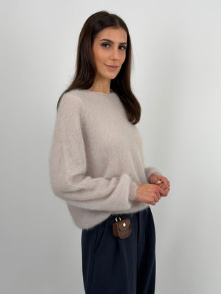 Maglia Kid Mohair Ultrafine a Maniche Lunghe Cipria