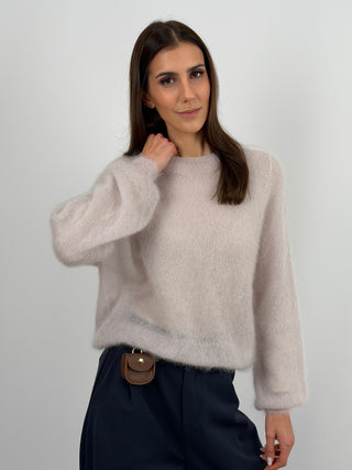 Maglia Kid Mohair Ultrafine a Maniche Lunghe Cipria