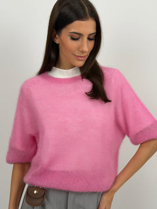 Maglia Kid Mohair Ultrafine a Manica Corta Rosa