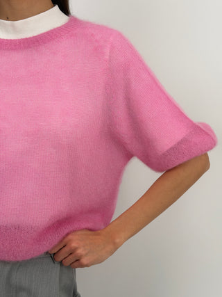 Maglia Kid Mohair Ultrafine a Manica Corta Rosa