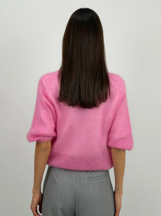 Maglia Kid Mohair Ultrafine a Manica Corta Rosa