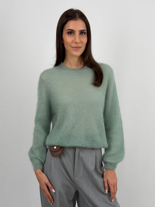 Maglia Kid Mohair Ultrafine a Maniche Lunghe Verde Salvia