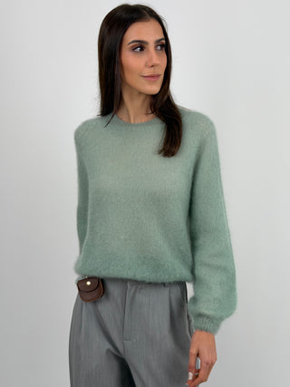 Maglia Kid Mohair Ultrafine a Maniche Lunghe Verde Salvia