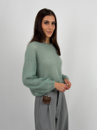 Maglia Kid Mohair Ultrafine a Maniche Lunghe Verde Salvia