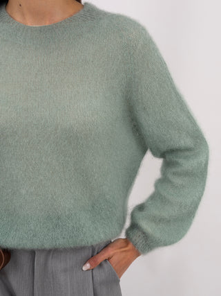 Maglia Kid Mohair Ultrafine a Maniche Lunghe Verde Salvia