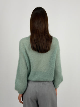 Maglia Kid Mohair Ultrafine a Maniche Lunghe Verde Salvia