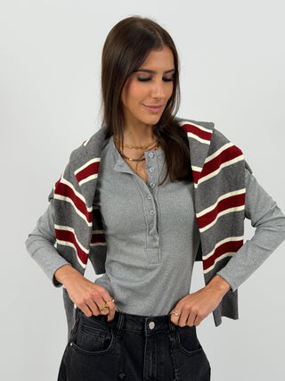 Maglia a Costine con Bottoncini Grigia