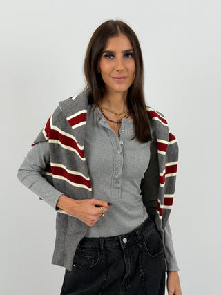 Maglia a Costine con Bottoncini Grigia