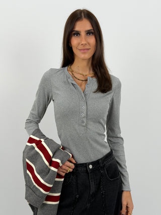 Maglia a Costine con Bottoncini Grigia