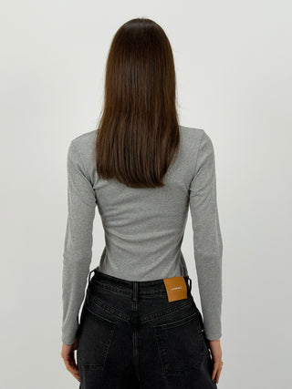 Maglia a Costine con Bottoncini Grigia