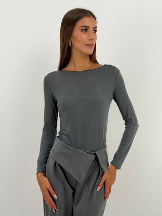 Maglia Ultralight con Cashmere Grigia - Maglia grigia in tessuto morbido e sottile con cashmere, girocollo e maniche lunghe. | Paloma Store
