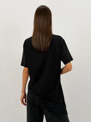 T-Shirt Lumina Asimmetrica con Pizzo Nera