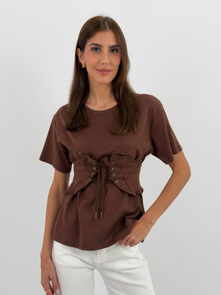 T-Shirt con Bustino Marrone
