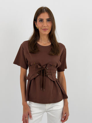 T-Shirt con Bustino Marrone