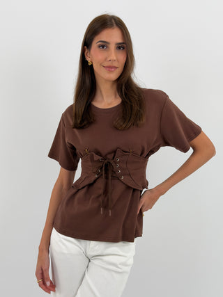 T-Shirt con Bustino Marrone