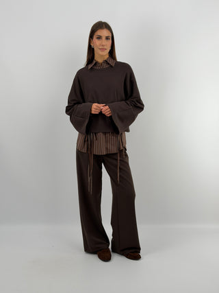 Maglia in Cotone Manica Ampia Marrone