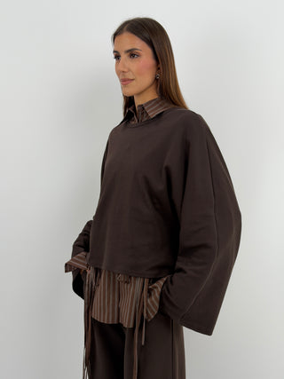 Maglia in Cotone Manica Ampia Marrone