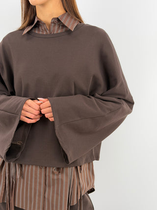 Maglia in Cotone Manica Ampia Marrone