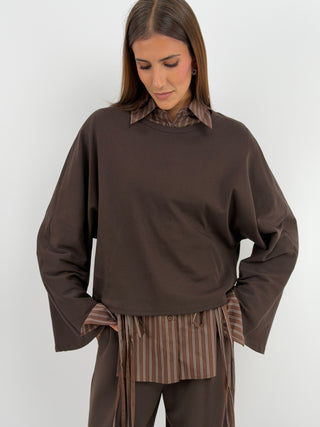 Maglia in Cotone Manica Ampia Marrone