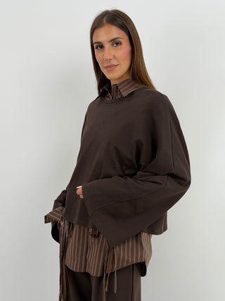 Maglia in Cotone Manica Ampia Marrone