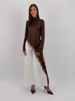 Maglia Lumina Asimmetrica con Pizzo Marrone