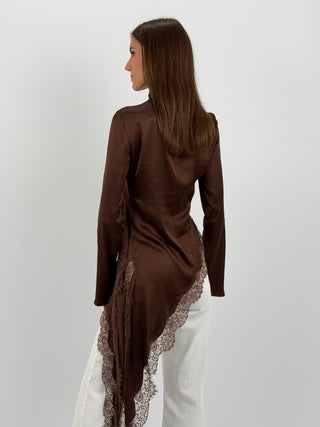 Maglia Lumina Asimmetrica con Pizzo Marrone