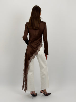 Maglia Lumina Asimmetrica con Pizzo Marrone