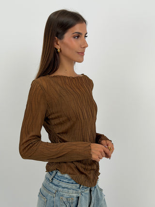 Maglia Waves a Manica Lunga Marrone