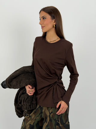 Maglia Lumina con Spalline e Arricciatura Marrone