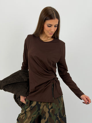 Maglia Lumina con Spalline e Arricciatura Marrone