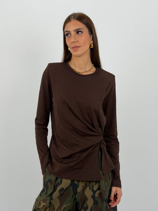 Maglia Lumina con Spalline e Arricciatura Marrone