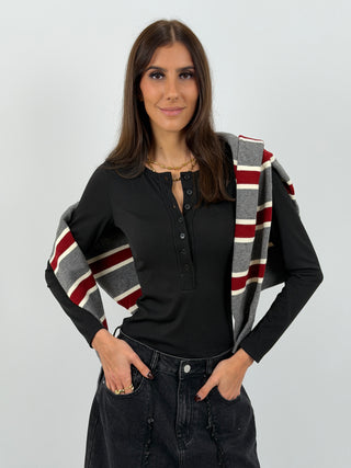 Maglia a Costine con Bottoncini Nera